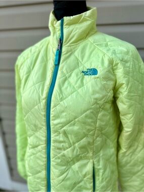 The North Face Quilted Jacket - Pale Yellow with Teal Trim